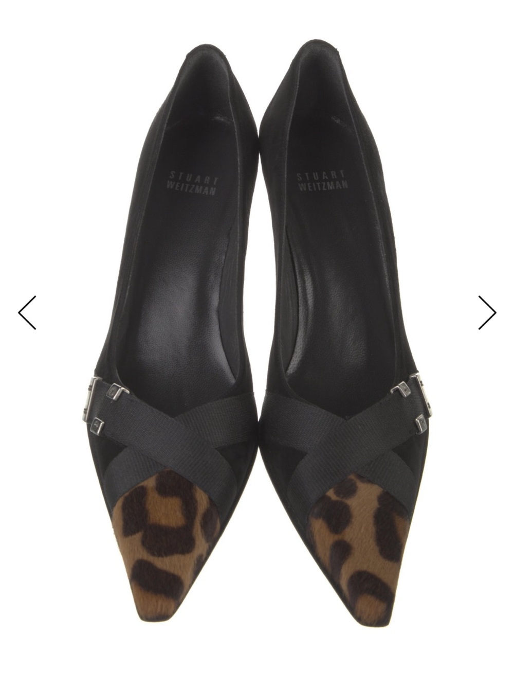 Stuart Weitzman Black suede heels with Leopard-Print Pointed Toe